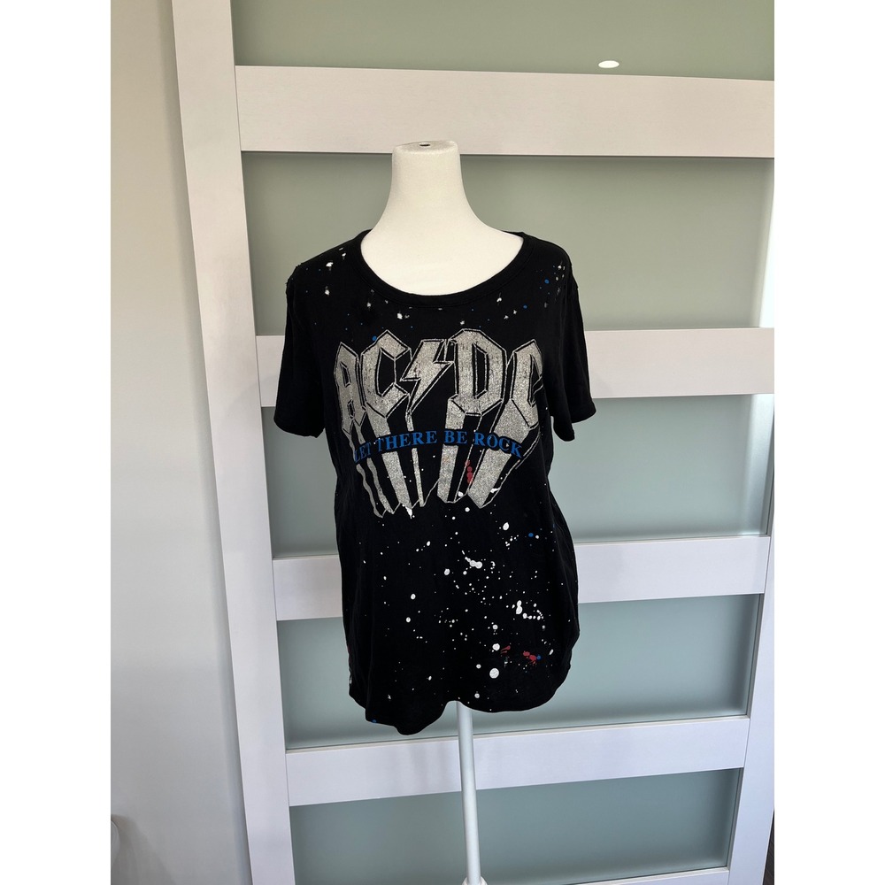 Chaser AC DC Let There Be Rock Graphic‎ T Shirt Distressed Splatter Black M